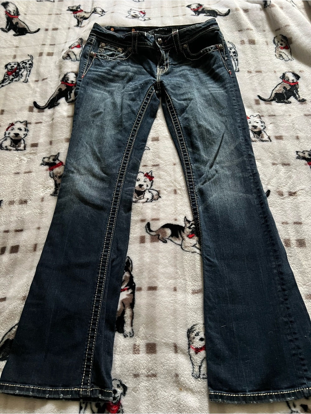 Miss Me Dark Blue Flare Jeans with Contrast Stitching
